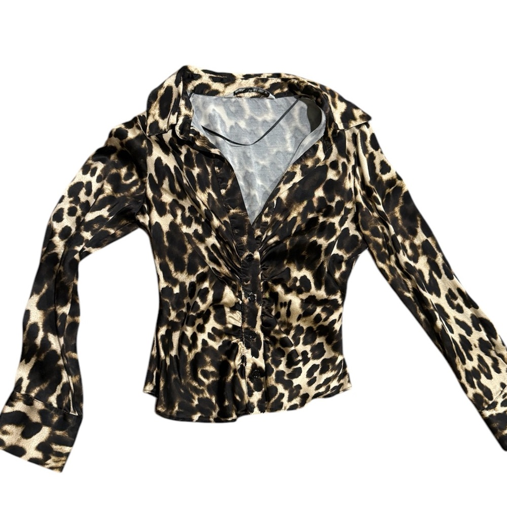Zara cinched leopard blouse